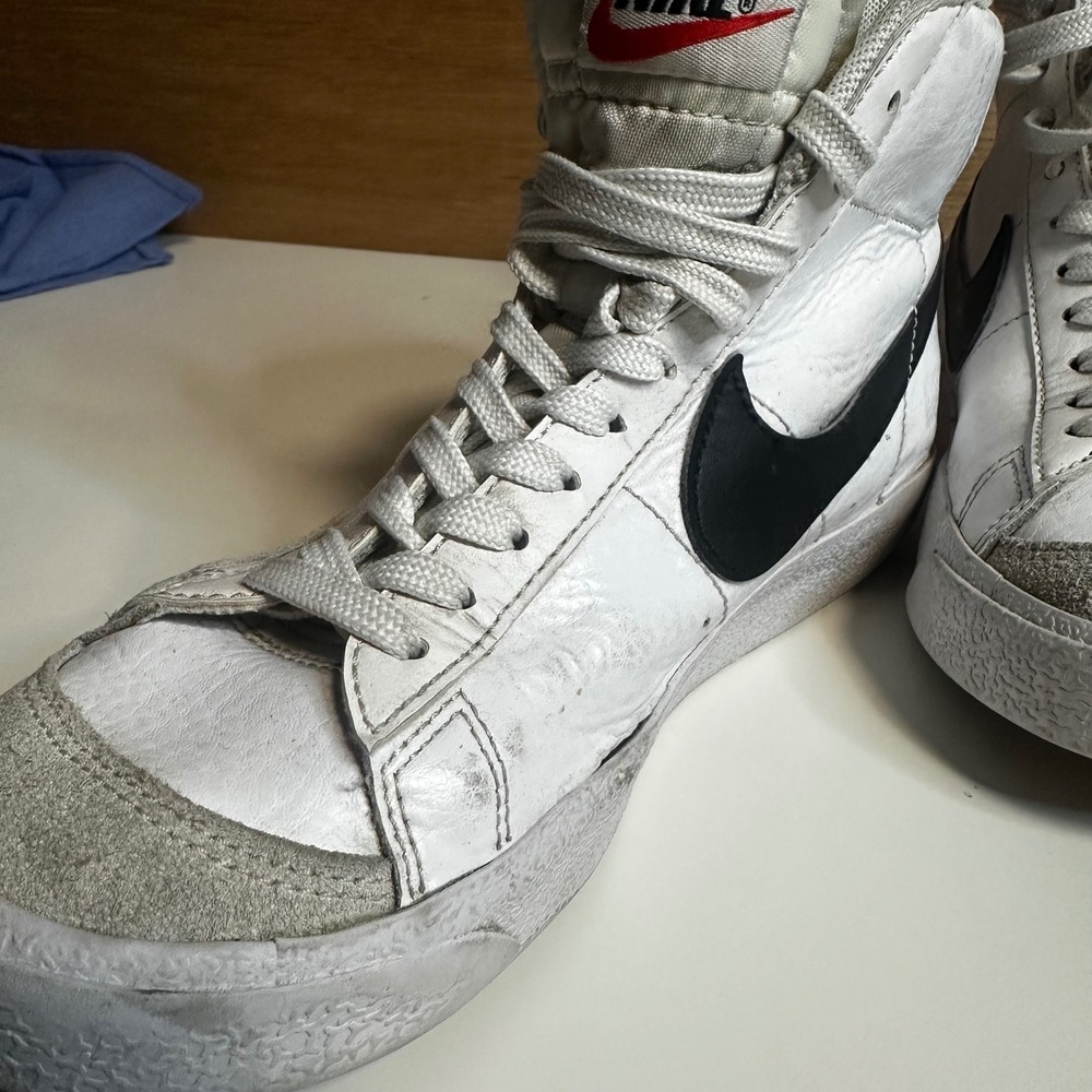 Nike Blazer High Top Sneakers White Black Swoosh Youth Kids Shoes - Picture 4 of 9